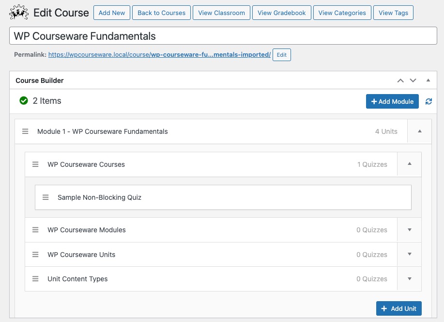 screenshot of WP Courseware